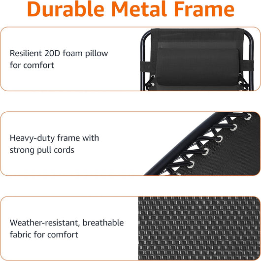 1 Outdoor Patio Zero Gravity Lounge Chair with Pillow